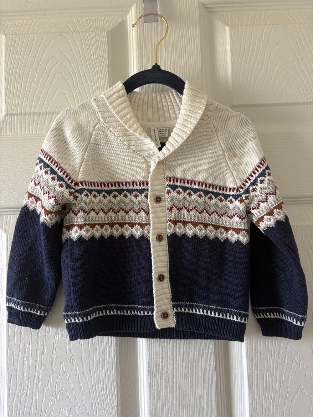 Janie and Jack Navy, Cream & Rust Fair Isle Shawl Collar Cardigan
